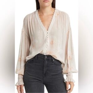 All Saints Light Cream Blouse with Button Detail